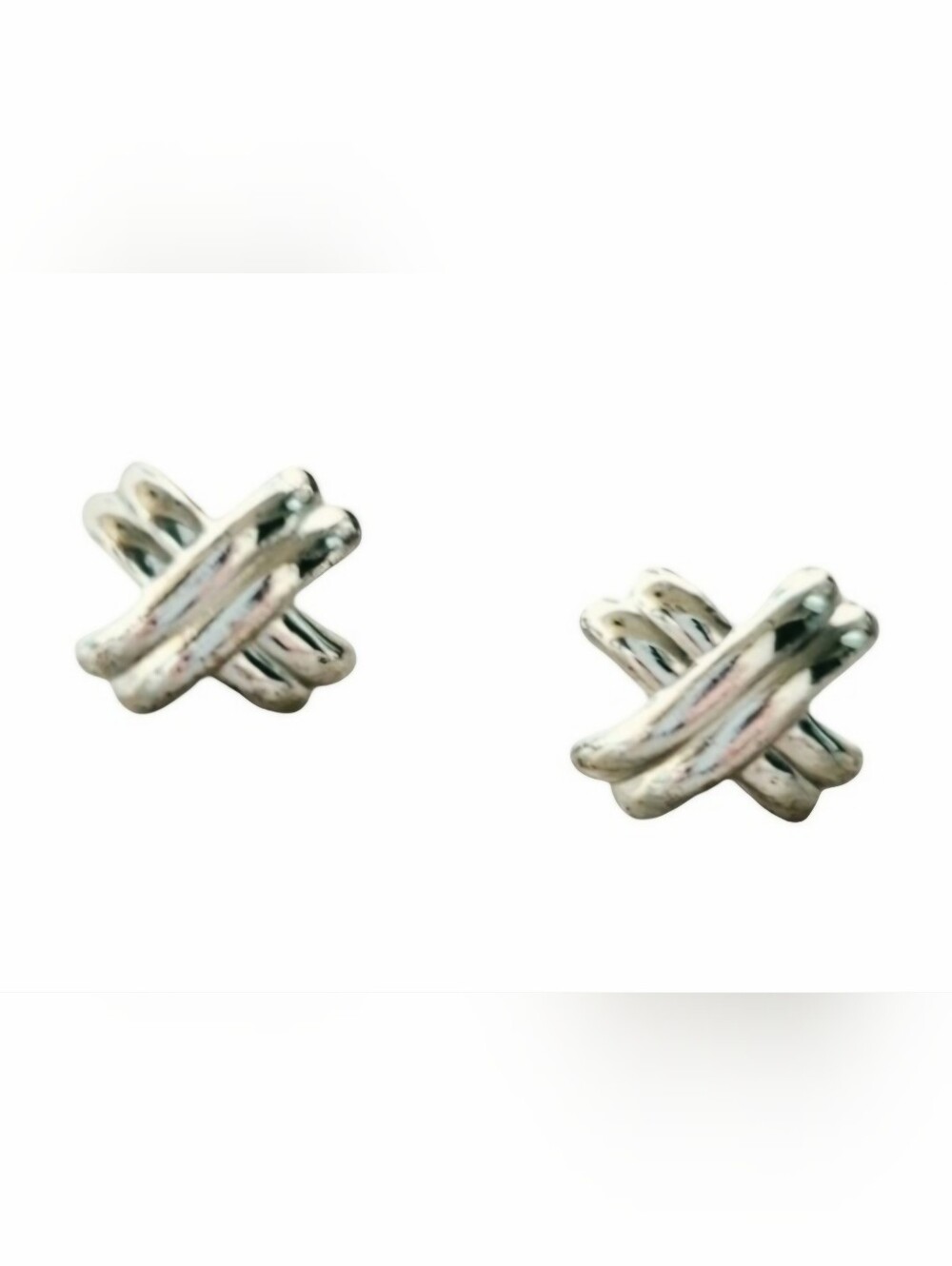 Vintage Signed Monet Silver Crossover X Stud Earrings Y2K Pristine.
